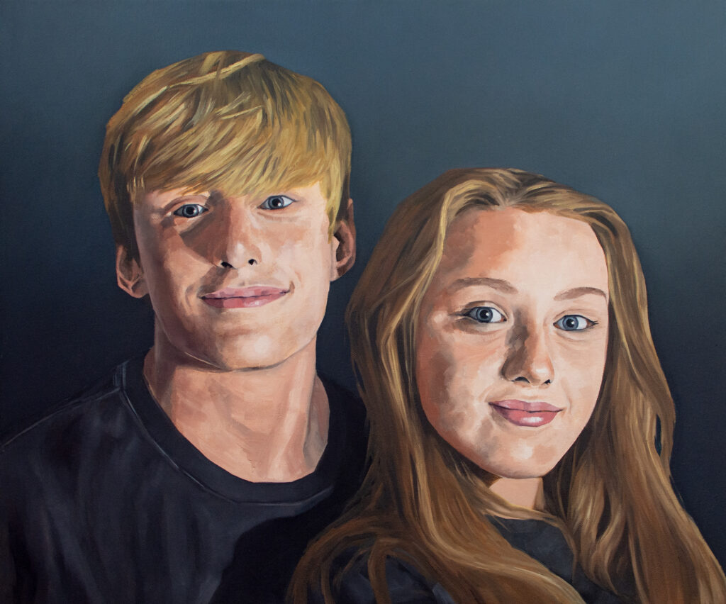 Oil portrait of 2 siblings